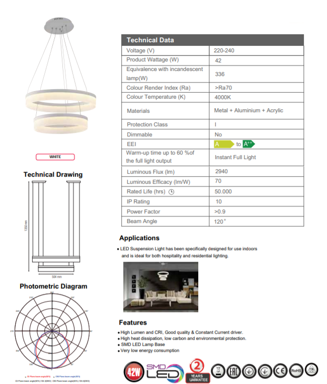 Candelabru LED 2 Cercuri SLC Master, 42W - imagine 2