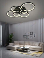 Lustra LED Circle Design Neagra, SLC, Dreptunghiulara 6 cu Telecomanda, lumina calda/ rece si intensitate reglabila