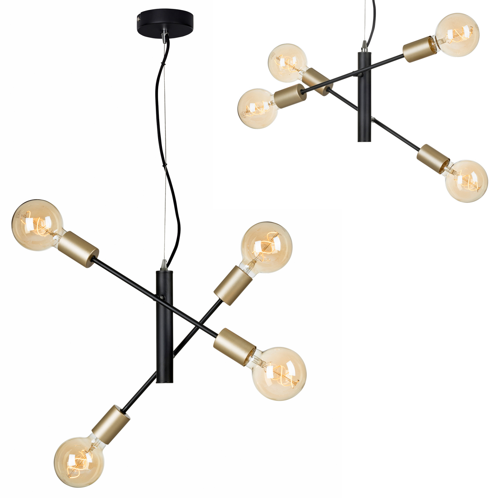 Lustra Briloner Leuchen Black Steel, 4 socluri E27, Brate Ajustabile, Max 60W, 41x120 cm - imagine 4