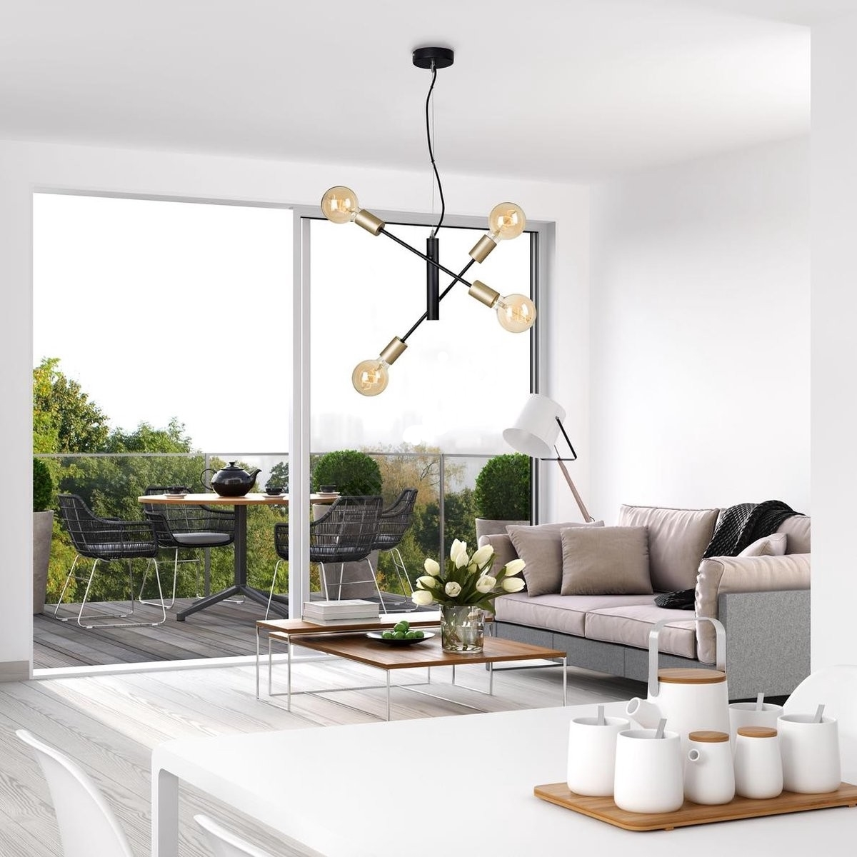 Lustra Briloner Leuchen Black Steel, 4 socluri E27, Brate Ajustabile, Max 60W, 41x120 cm - imagine 3